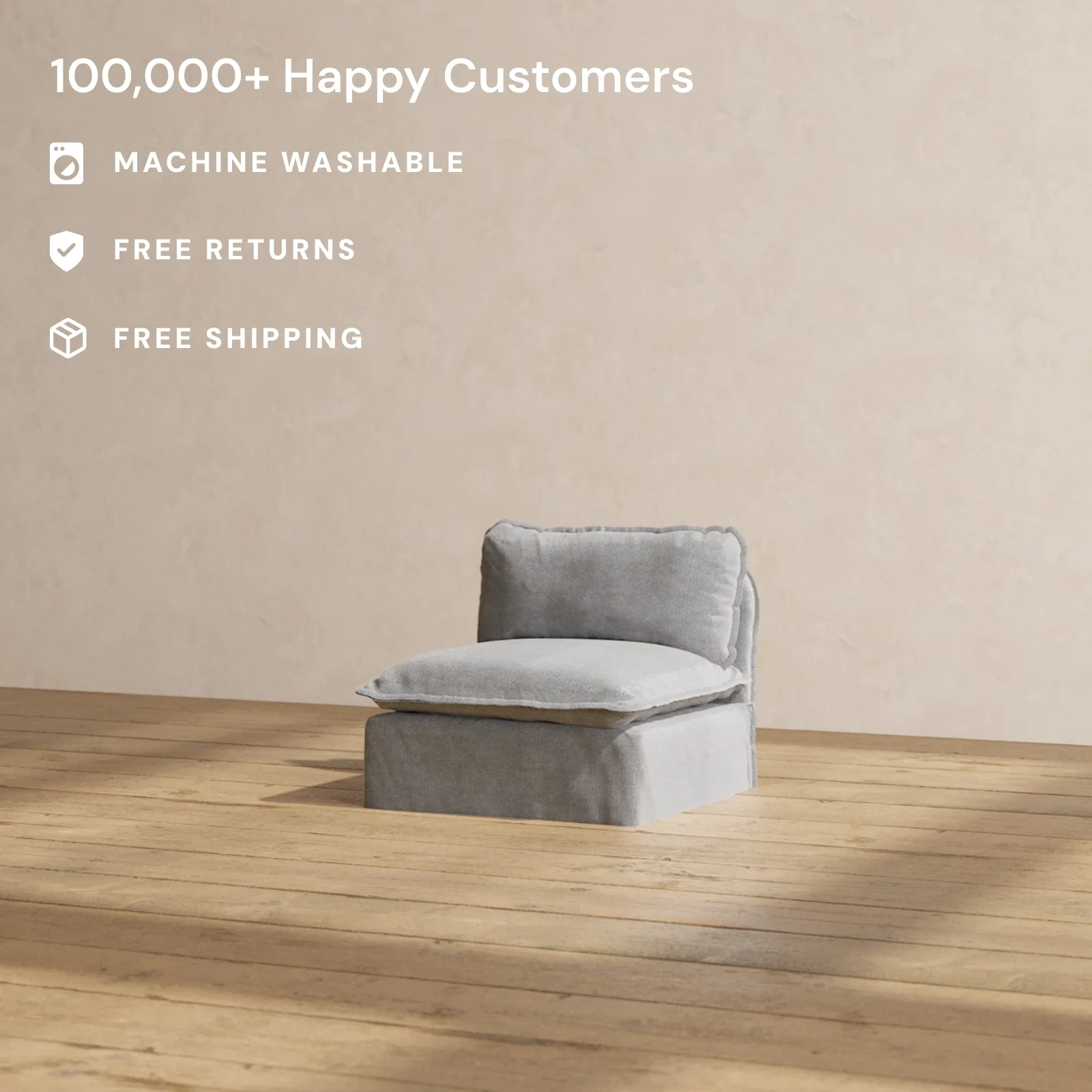 Slipcover Only - Modular Washable Armless Chair in Ash - Image 2