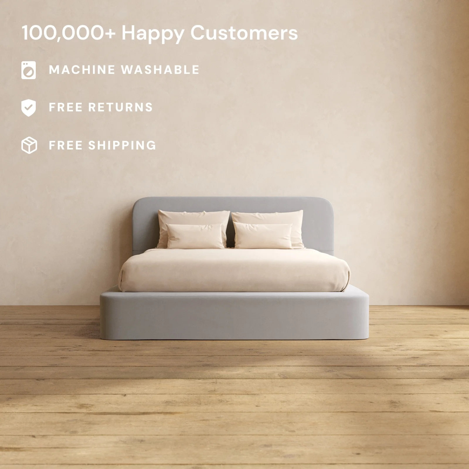 Slipcover Only - Queen Upholstered Platform Bed + Headboard | Micro Chenille in Pumice - Image 2