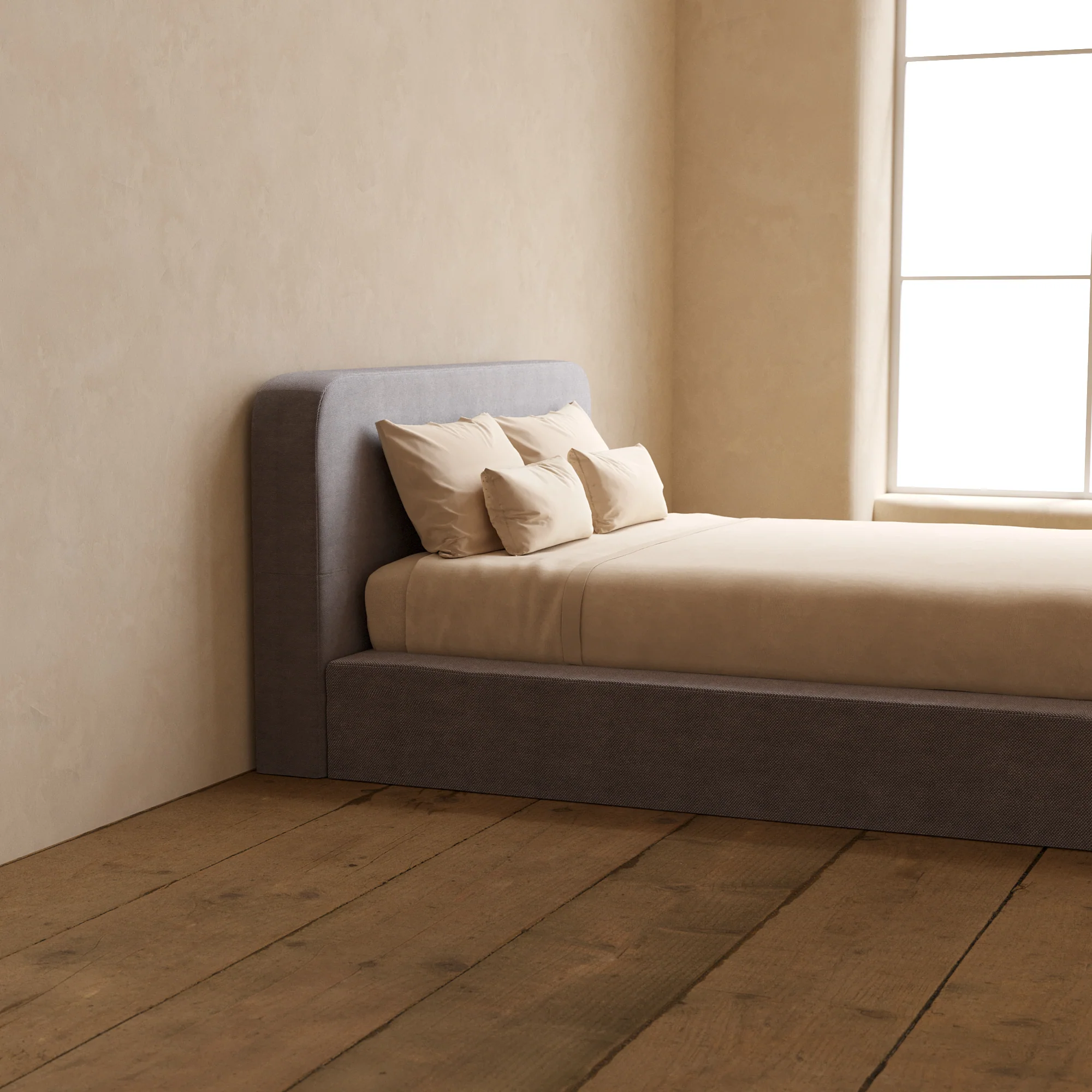 Slipcover Only - Queen Upholstered Platform Bed + Headboard | Plush Weave in Ash - Image 5
