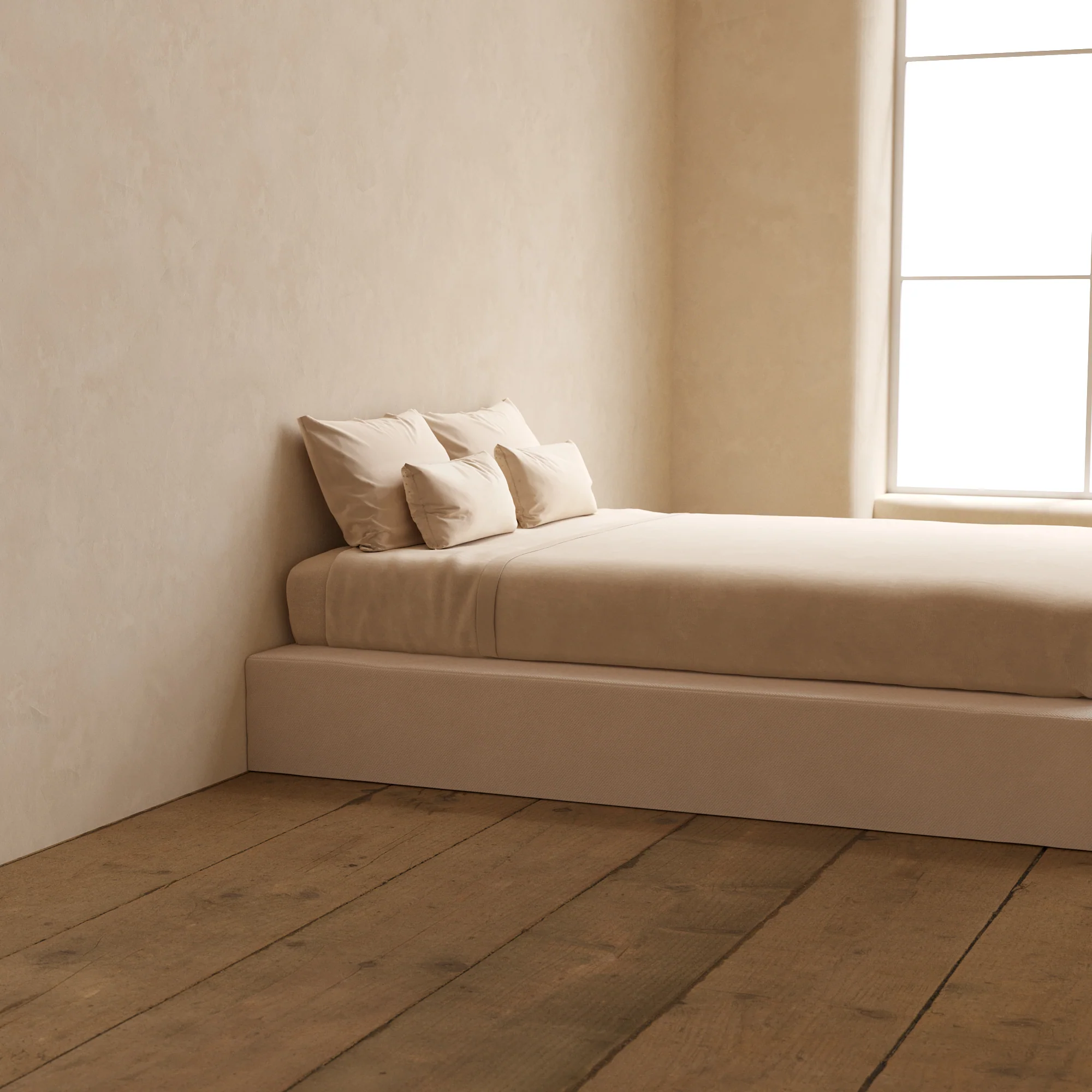 Slipcover Only - Queen Upholstered Platform Bed | Plush Weave in Eggshell - Image 5