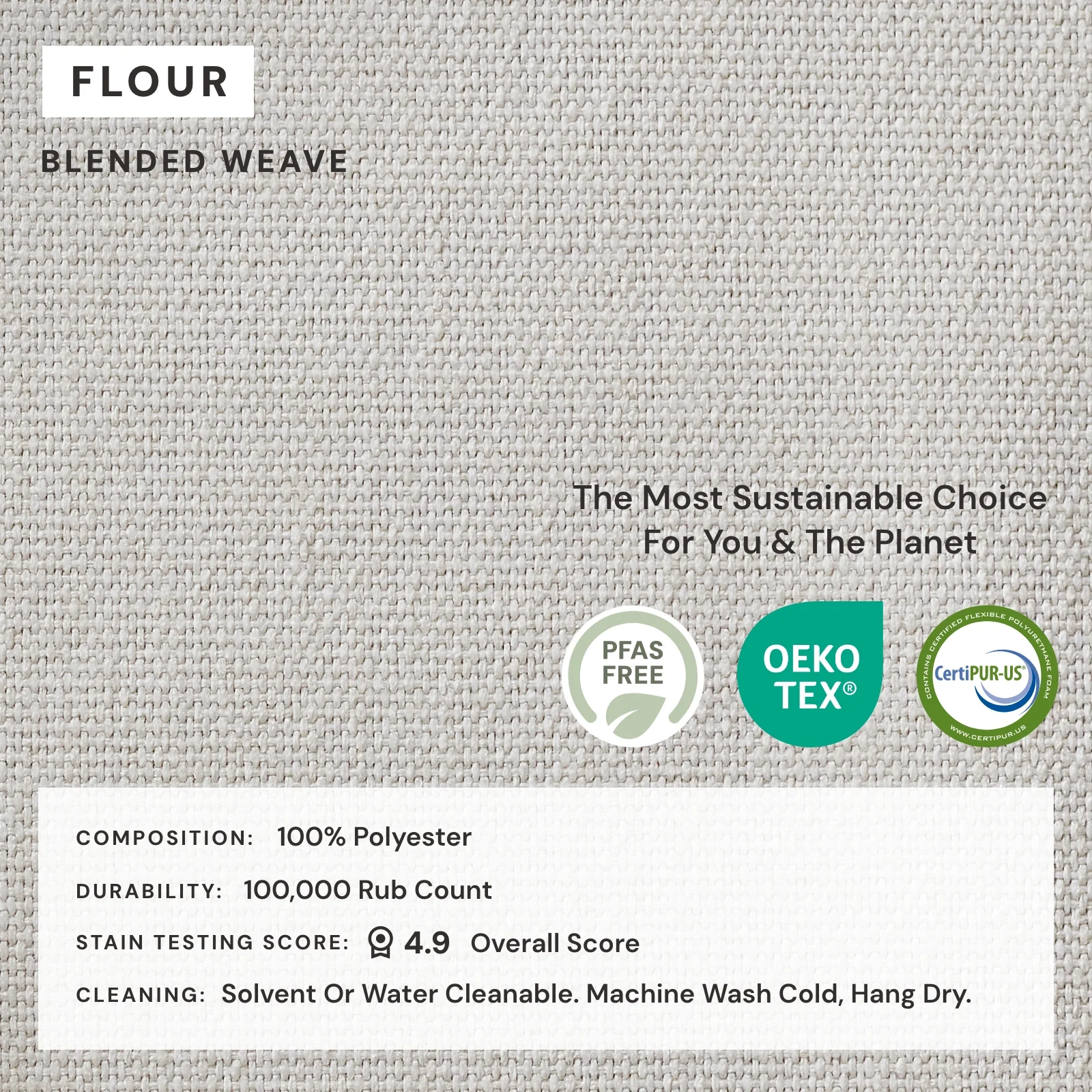 Square Performance Accent Pillow 16 x 16 | Blended Weave in Flour - Image 4