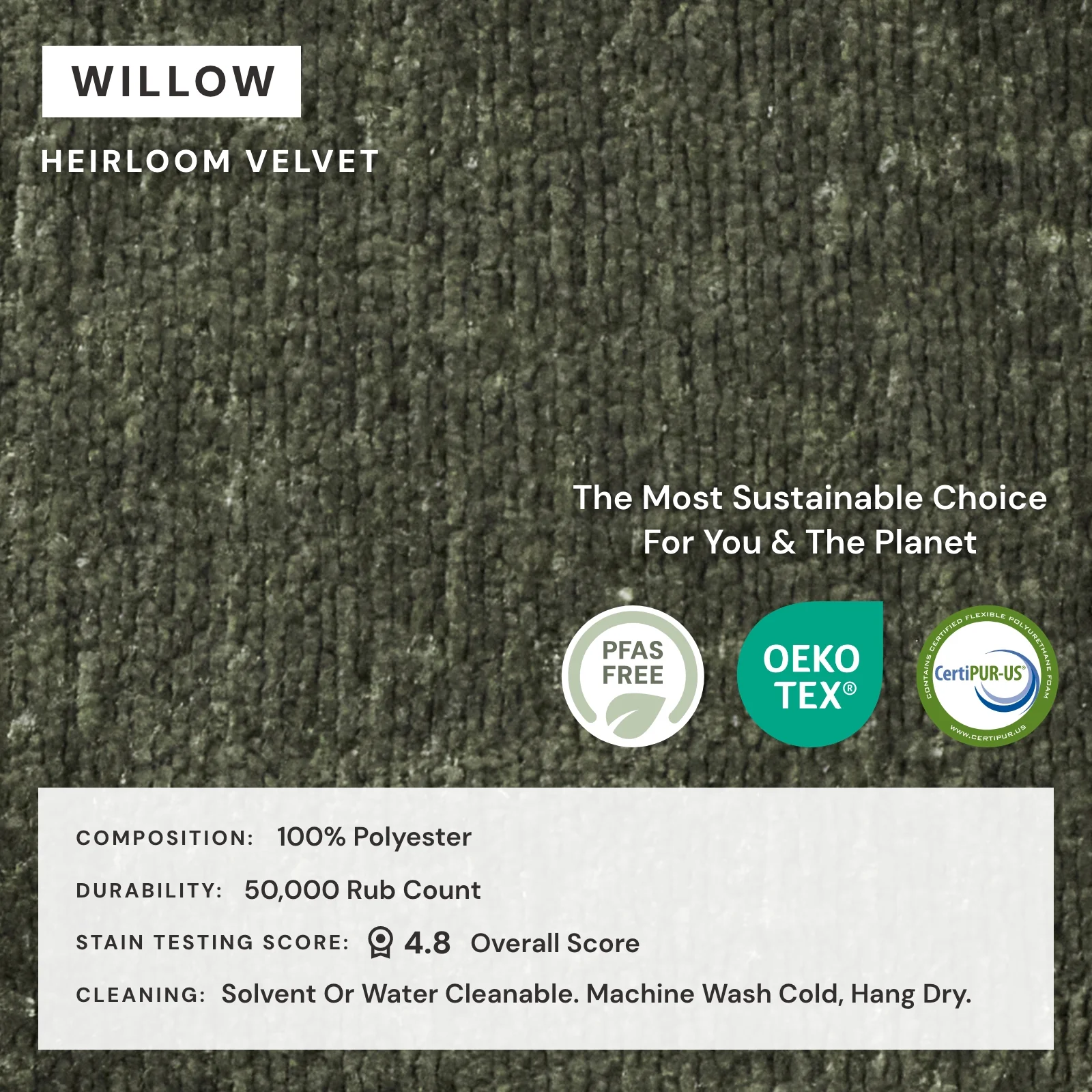 Square Performance Accent Pillow 16 x 16 | Heirloom Velvet in Willow - Image 4